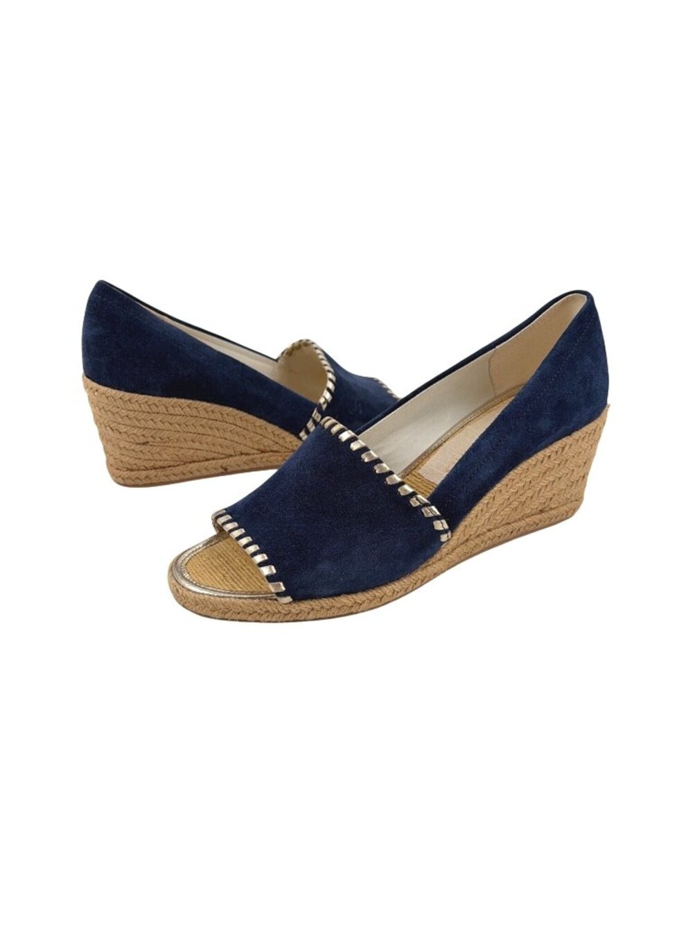NIB Jack Rogers Palmer Wedge Womens 7.5M Espadrille Peep Toe Shoes Suede Blue